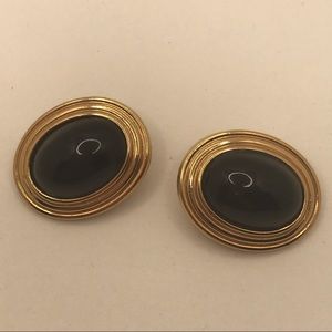 Vintage Lanvin Gold & Black Clip-On Earrings